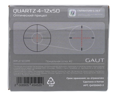 Купить Прицел Gaut Quartz 4-12х50,AO-параллакс,сетка 2(Mil-Dot),подсветка красн.,25.4мм,поправки1/4МОА,458г