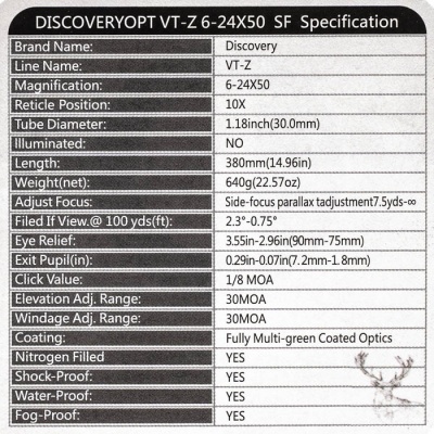 Купить Discoveryopt VT-Z 6-24х50SF FFP, прицел оптический