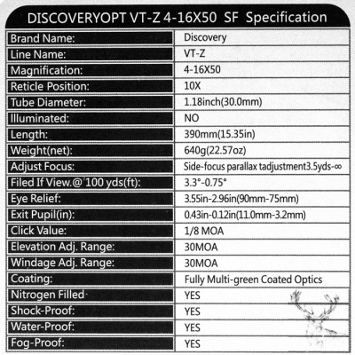Купить Discoveryopt VT-Z 4-16х50SF FFP, прицел оптический