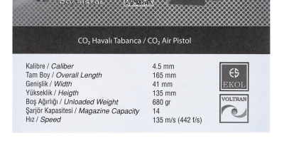 Купить Пневм. пистолет EKOL ES P66 C BLACK, к.4,5мм/.177, металл (до 3Дж)