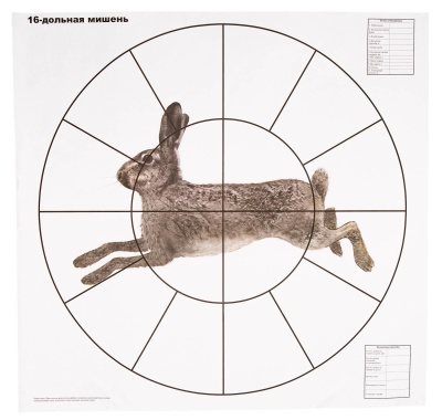 Купить Мишень для пристрелки дробовых ружей 16-дольная "Русак", 800х800мм, 80г/м (100шт./уп.)