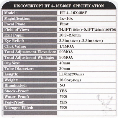 Купить Discoveryopt HT 4-16х40SF FFP, прицел оптический
