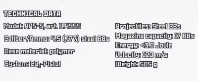 Купить BORNER APS-S Black к.4,5 пневм. пистолет (пластик)/BBs