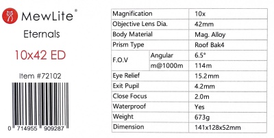 Купить Бинокль Mewlite Eternals 10x42 ED Roof, Mag. Alloy chassis