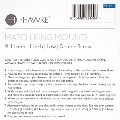 Купить Кольца Hawke 9-11 mm Low 1" 2pc (22100)