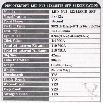 Купить Discoveryopt LHD-NV 3-12X42SFIR SFP, прицел оптический