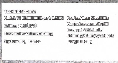 Купить Пневм. пистолет BORNER TT Blowback Black к.4,5мм/.177 (до 3Дж)