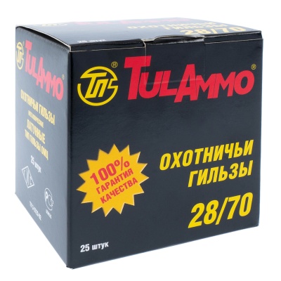 Купить Гильза 28к. "Tulammo" (ТПЗ) латунь, б/к, под капсюль центробой (25шт/пач, 550шт/кор.)